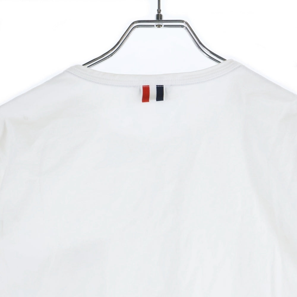 THOM BROWNE(トムブラウン) トリコロールライン クルーネック 半袖 ポケット Tシャツ カットソー ホワイト MJS010A-01454100 レディース