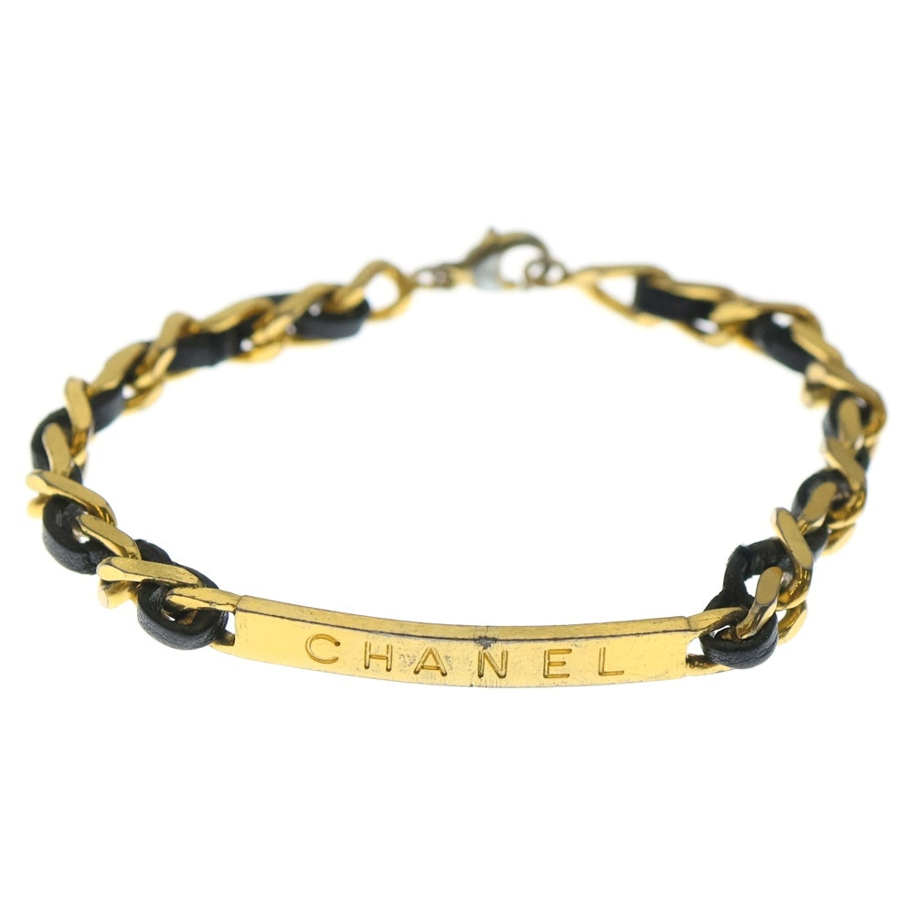 CHANEL(シャネル) チェーンブレスレット ブラック×ゴールド レザー×GP レディース