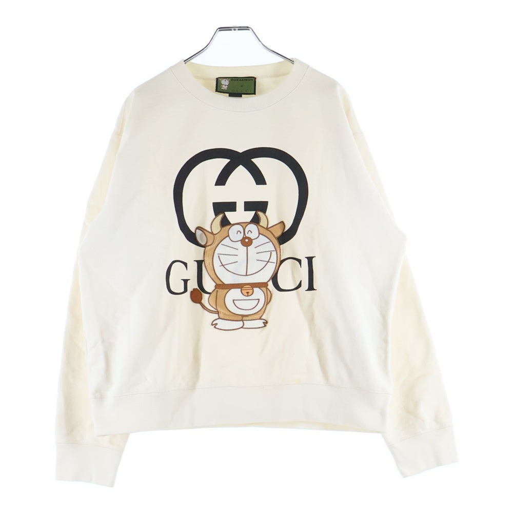 GUCCI(グッチ) ×ドラえもん うしえもん刺繍 インターロッキングG ロゴプリント クルーネック プルオーバースウェット トレーナー アイボリー 626990 レディース