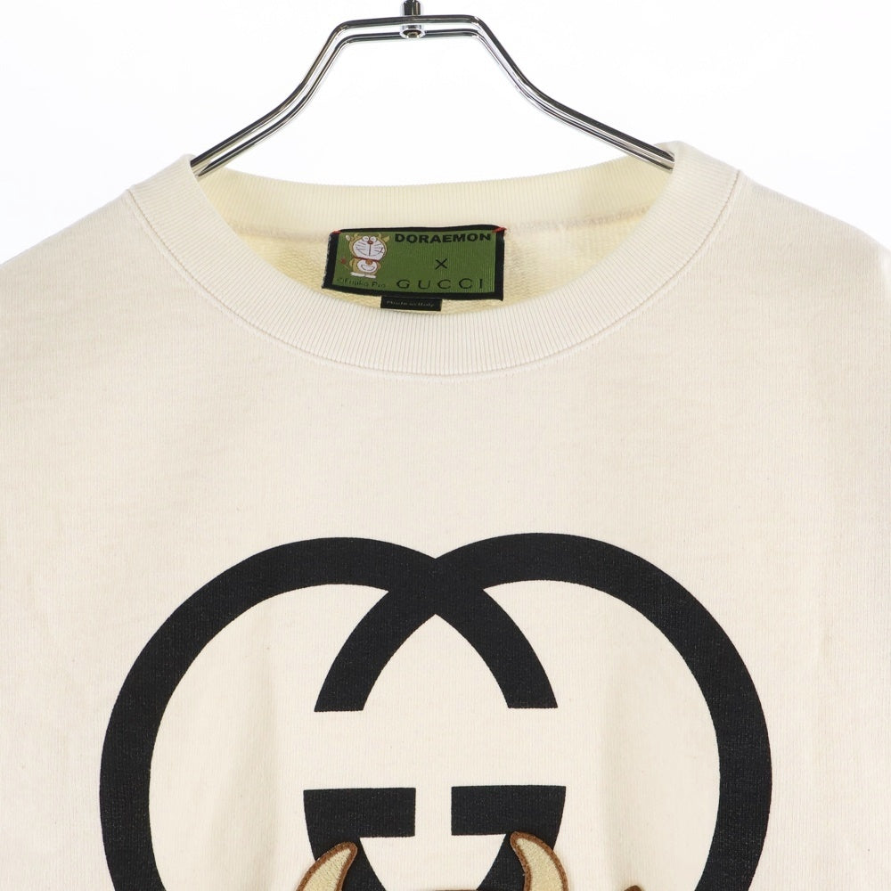 GUCCI(グッチ) ×ドラえもん うしえもん刺繍 インターロッキングG ロゴプリント クルーネック プルオーバースウェット トレーナー アイボリー 626990 レディース