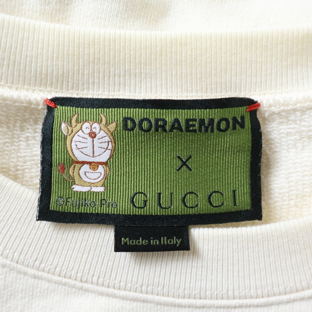 GUCCI(グッチ) ×ドラえもん うしえもん刺繍 インターロッキングG ロゴプリント クルーネック プルオーバースウェット トレーナー アイボリー 626990 レディース