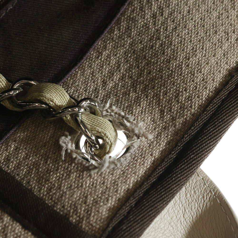 CHANEL(シャネル) ドーヴィルGM ココマーク ロゴジャガード キャンバス レザー チェーンショルダー トートバッグ シルバー金具 ベージュ 17番台 レディース