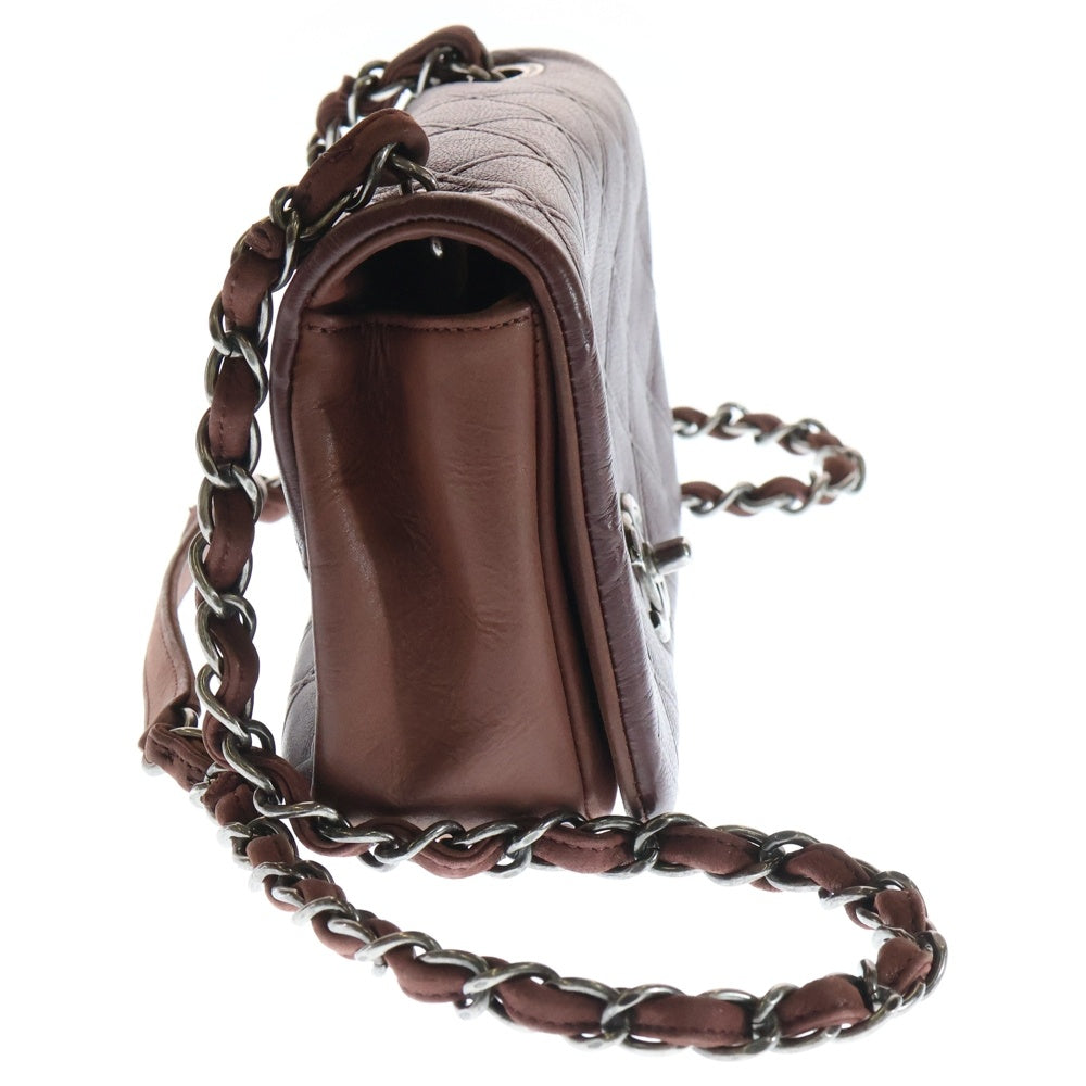 CHANEL(シャネル) マトラッセ22 ココマーク ターンロック レザー Sフラップ シングル チェーンショルダーバッグ シルバー金具 ブラウン 18番台 レディース