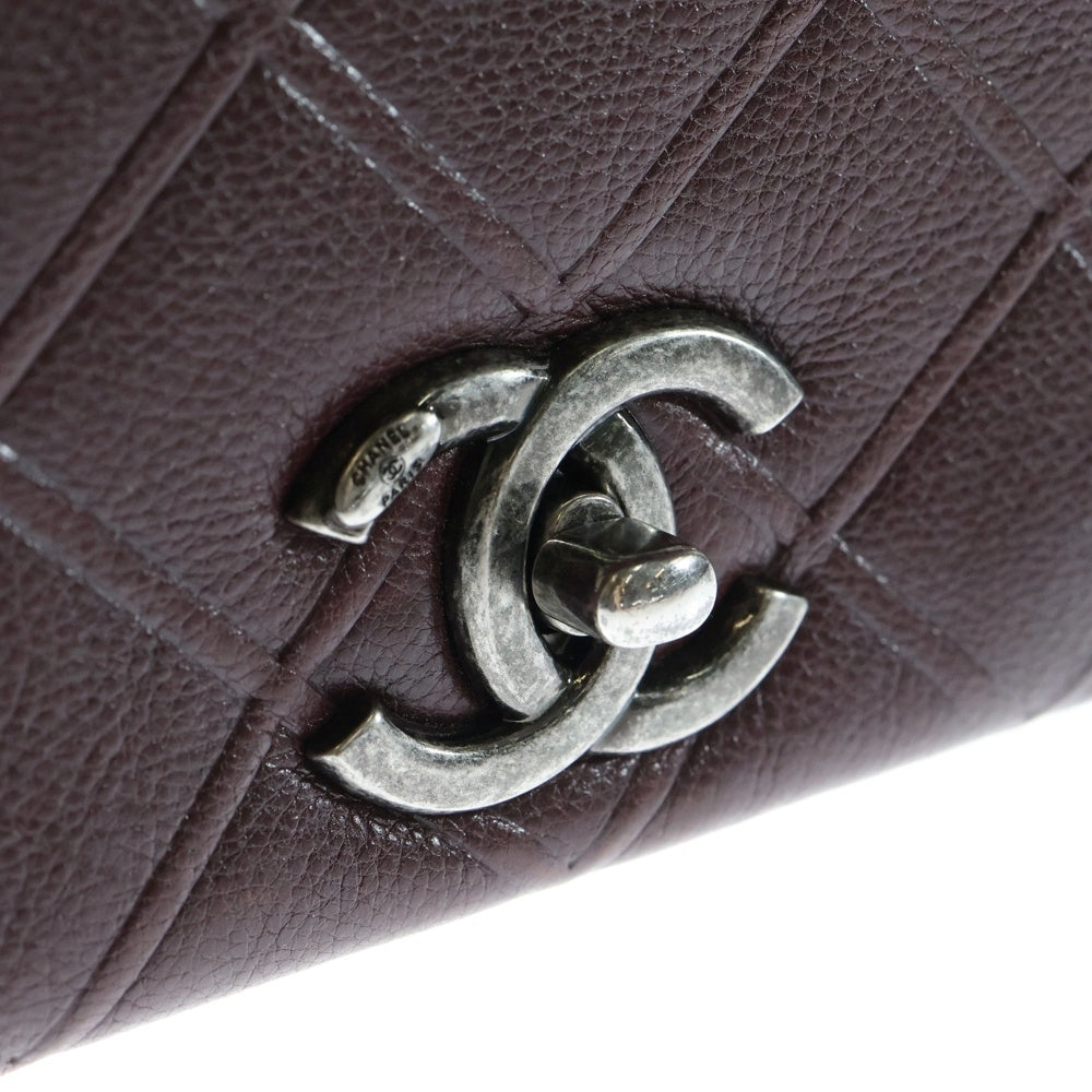 CHANEL(シャネル) マトラッセ22 ココマーク ターンロック レザー Sフラップ シングル チェーンショルダーバッグ シルバー金具 ブラウン 18番台 レディース