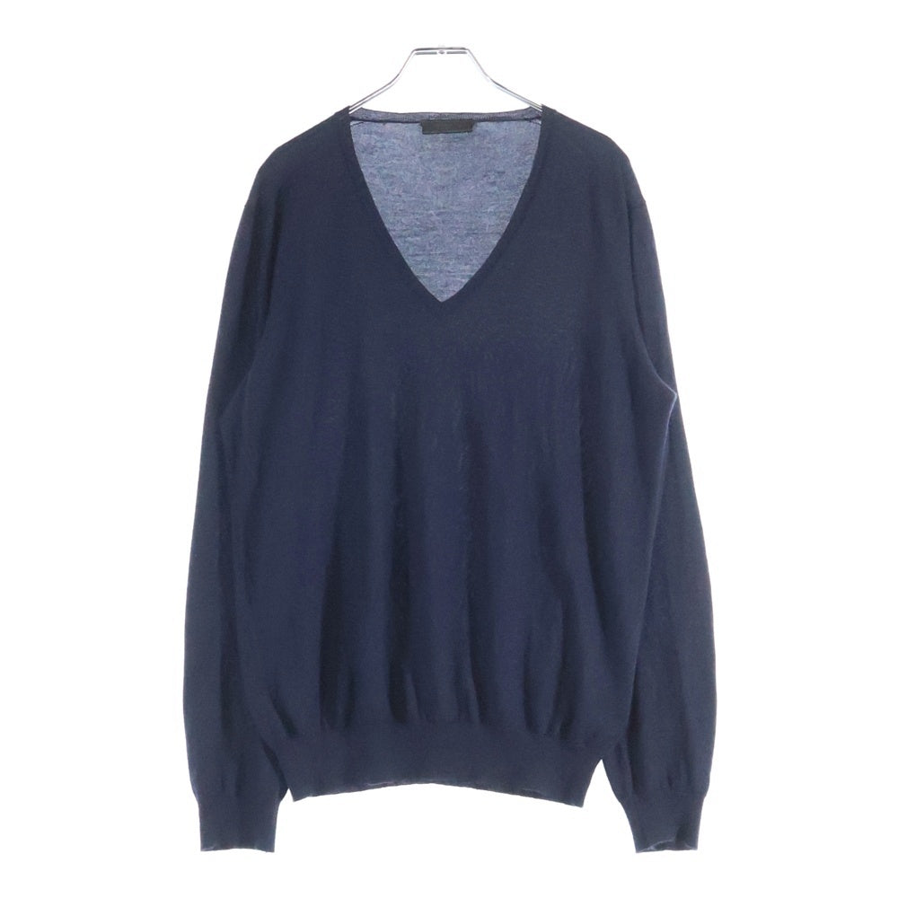 PRADA(プラダ) 11AW シルク混 カシミヤ Vネック プルオーバー 長袖ニット セーター ネイビー UMM941 レディース