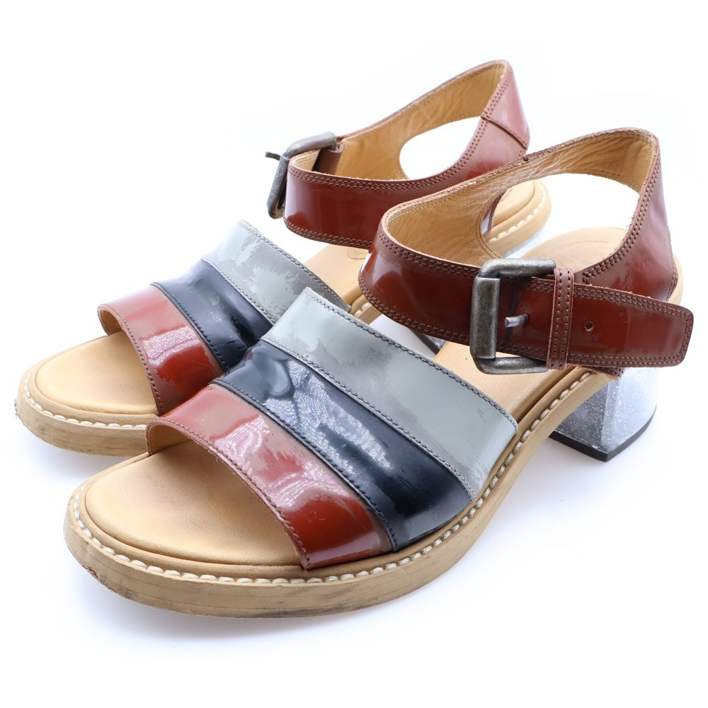 MM6 Maison Margiela(エムエムシックスメゾンマルジェラ) クリアヒール パテントレザー ストラップサンダル シューズ ブラウン/グレー レディース
