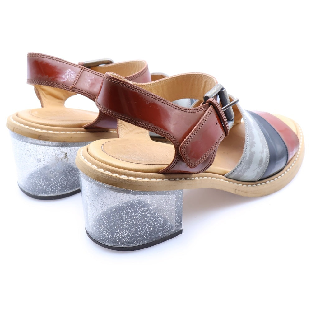 MM6 Maison Margiela(エムエムシックスメゾンマルジェラ) クリアヒール パテントレザー ストラップサンダル シューズ ブラウン/グレー レディース