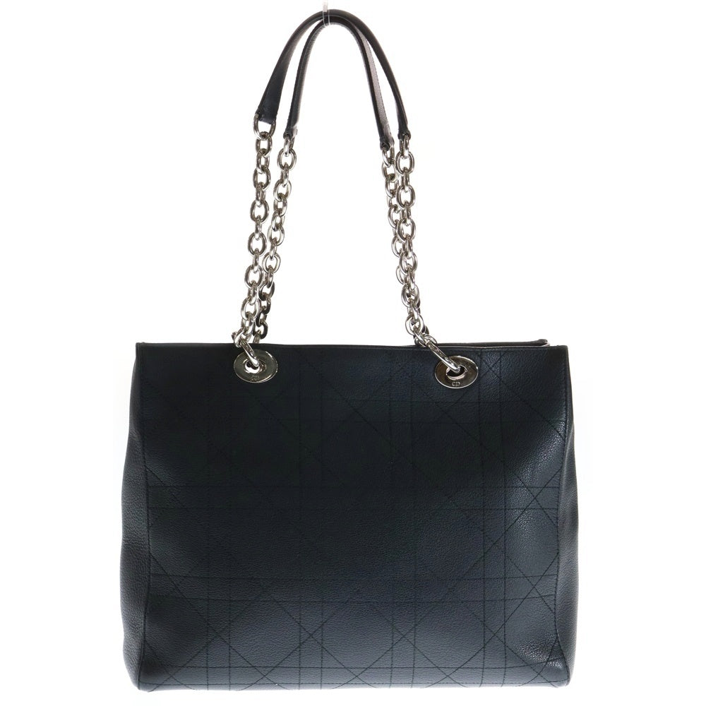 Christian Dior(クリスチャンディオール) レディディオール ウルトラ カナージュ レザー チェーンショルダー トートバッグ シルバー金具 ブラック レディース