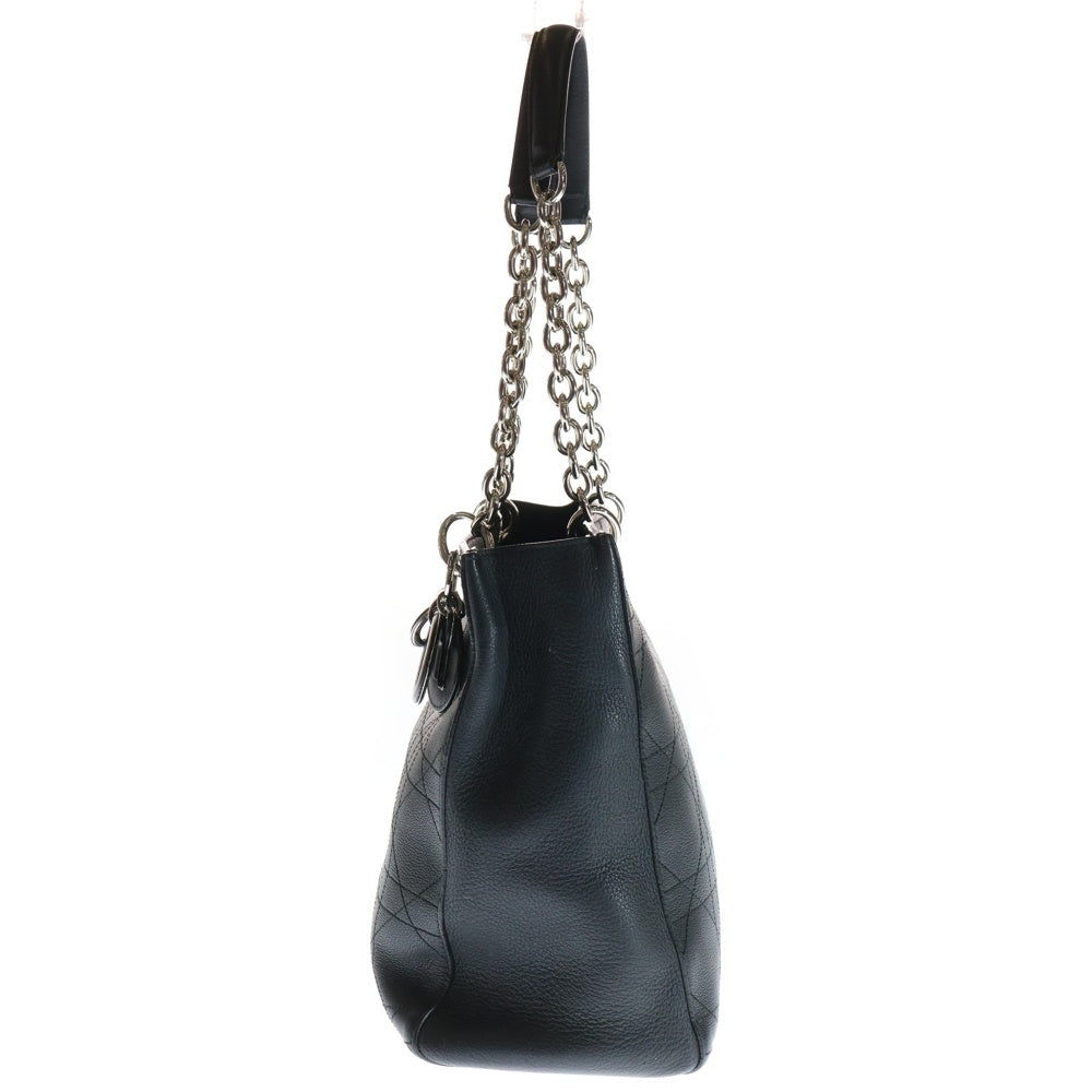 Christian Dior(クリスチャンディオール) レディディオール ウルトラ カナージュ レザー チェーンショルダー トートバッグ シルバー金具 ブラック レディース