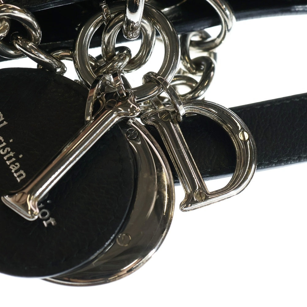 Christian Dior(クリスチャンディオール) レディディオール ウルトラ カナージュ レザー チェーンショルダー トートバッグ シルバー金具 ブラック レディース