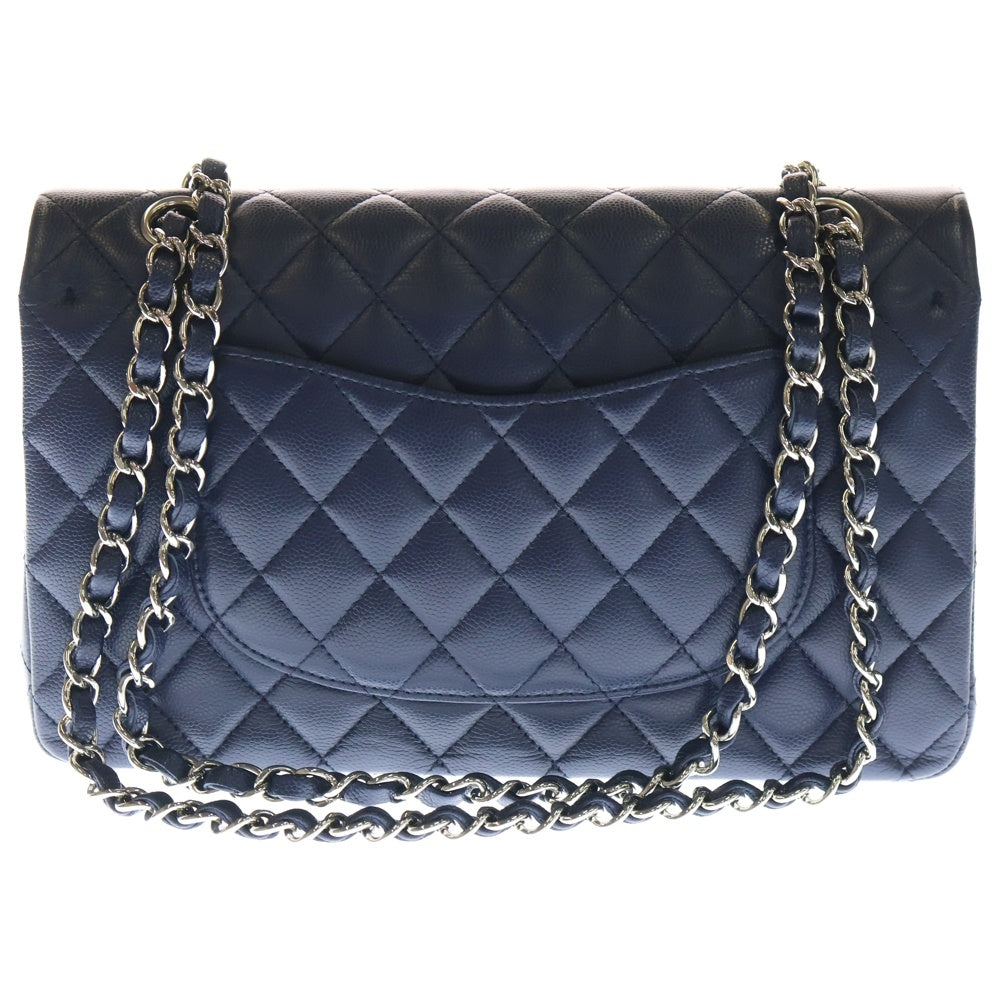 CHANEL(シャネル) マトラッセ25 ココマーク キャビアスキン レザー Wフラップ/Wチェーンショルダーバッグ ネイビー SV金具 A01112 レディース