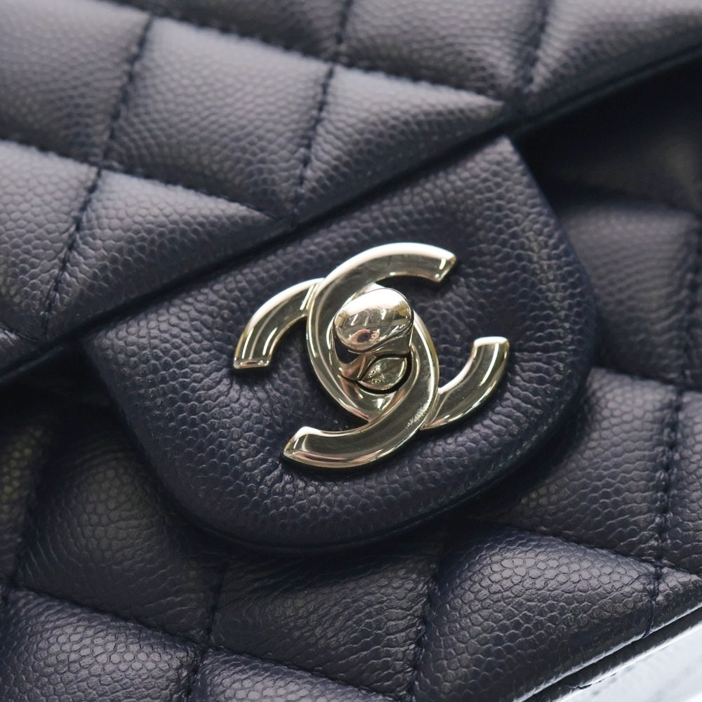 CHANEL(シャネル) マトラッセ25 ココマーク キャビアスキン レザー Wフラップ/Wチェーンショルダーバッグ ネイビー SV金具 A01112 レディース