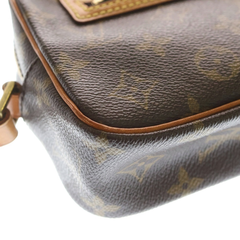 LOUIS VUITTON(ルイヴィトン) モノグラム ポシェット・シテ ショルダーバッグ ミニバッグ ブラウン レザー×PVC M51183 ゴールド金具 レディース