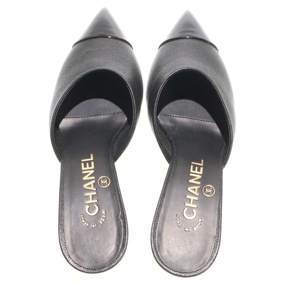 CHANEL シャネルレザーサンダル 　　 　ミュール ココマーク　ブラック CHANEL(シャネル) ココマーク フェイクパールヒール レザーミュール