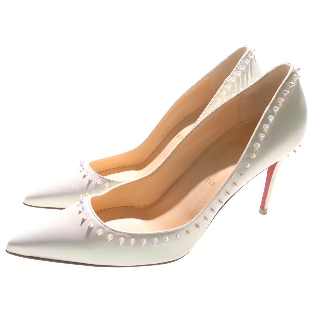 CHRISTIAN LOUBOUTIN(クリスチャンルブタン) アンジェリーナ オーロラ スパイクスタッズ レザー ポインテッドトゥ ヒール パンプス シューズ ホワイト レディース