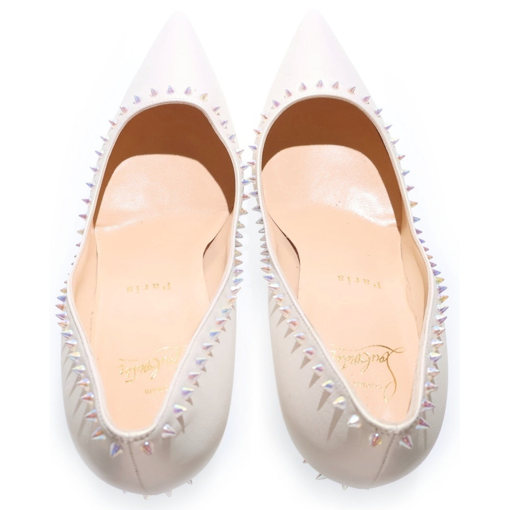 CHRISTIAN LOUBOUTIN(クリスチャンルブタン) アンジェリーナ オーロラ スパイクスタッズ レザー ポインテッドトゥ ヒール パンプス シューズ ホワイト レディース
