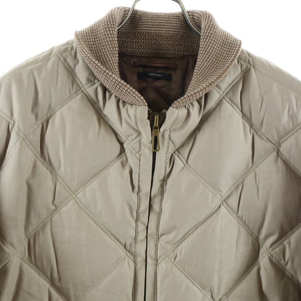 TOM FORD(トムフォード) スエードレザー切り替え キルティング リブカラー ジップアップ ダウンジャケット ブルゾン ベージュ BP057 TF054 M03