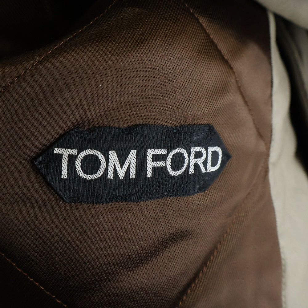 TOM FORD(トムフォード) スエードレザー切り替え キルティング リブカラー ジップアップ ダウンジャケット ブルゾン ベージュ BP057 TF054 M03