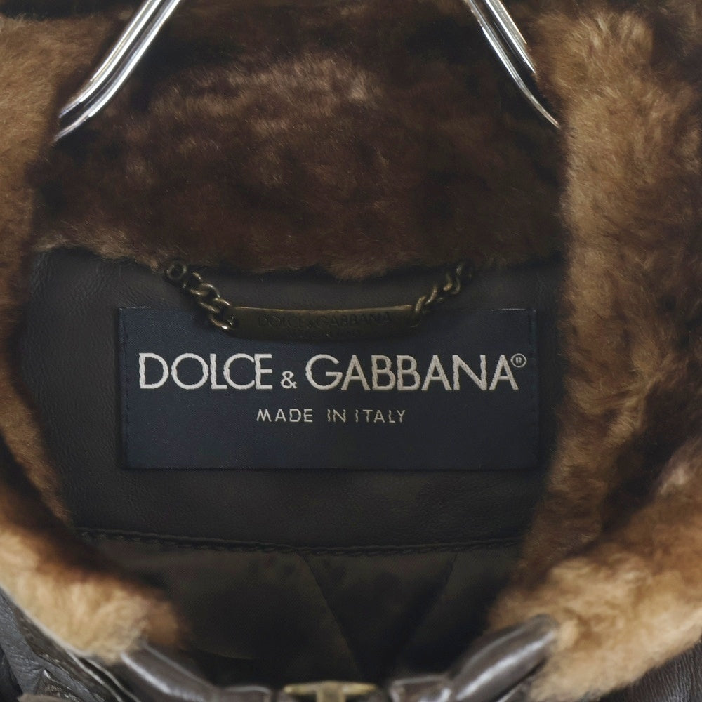 DOLCE & GABBANA(ドルチェアンドガッバーナ) ファーカラー ラムスキン レザー マルチポケット ジップアップ ジャケット ブラウン TLS19/9205