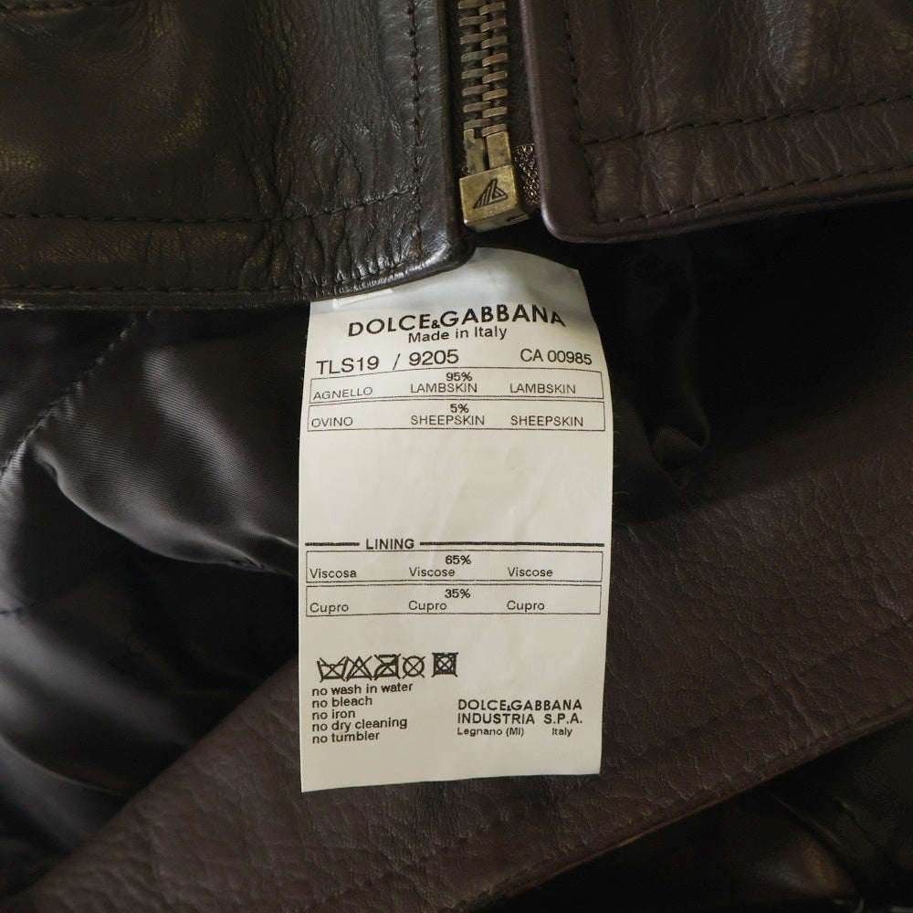 DOLCE & GABBANA(ドルチェアンドガッバーナ) ファーカラー ラムスキン レザー マルチポケット ジップアップ ジャケット ブラウン TLS19/9205