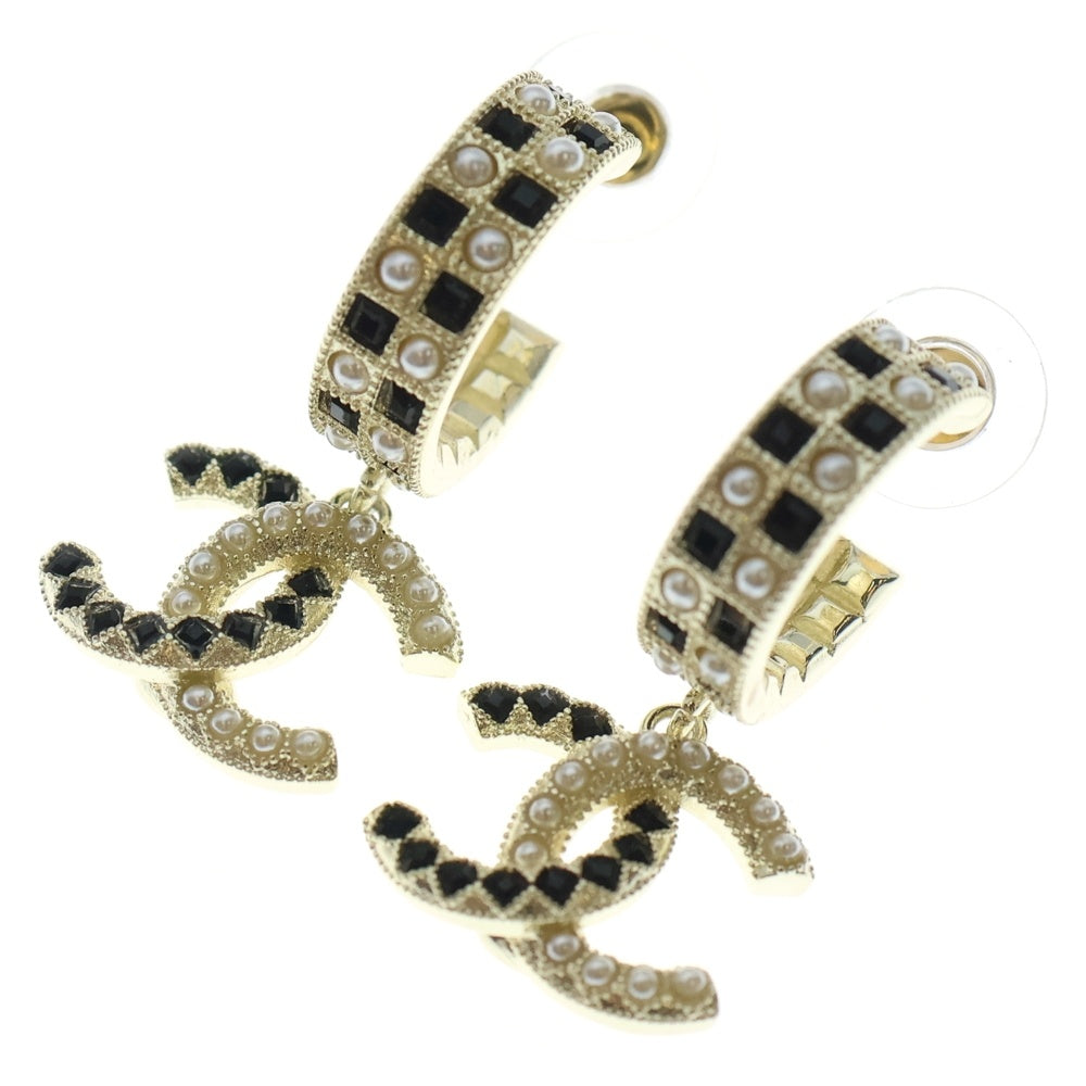 CHANEL(シャネル) ココマーク ロゴラインストーン フープピアス ゴールド×ブラック GP レディース