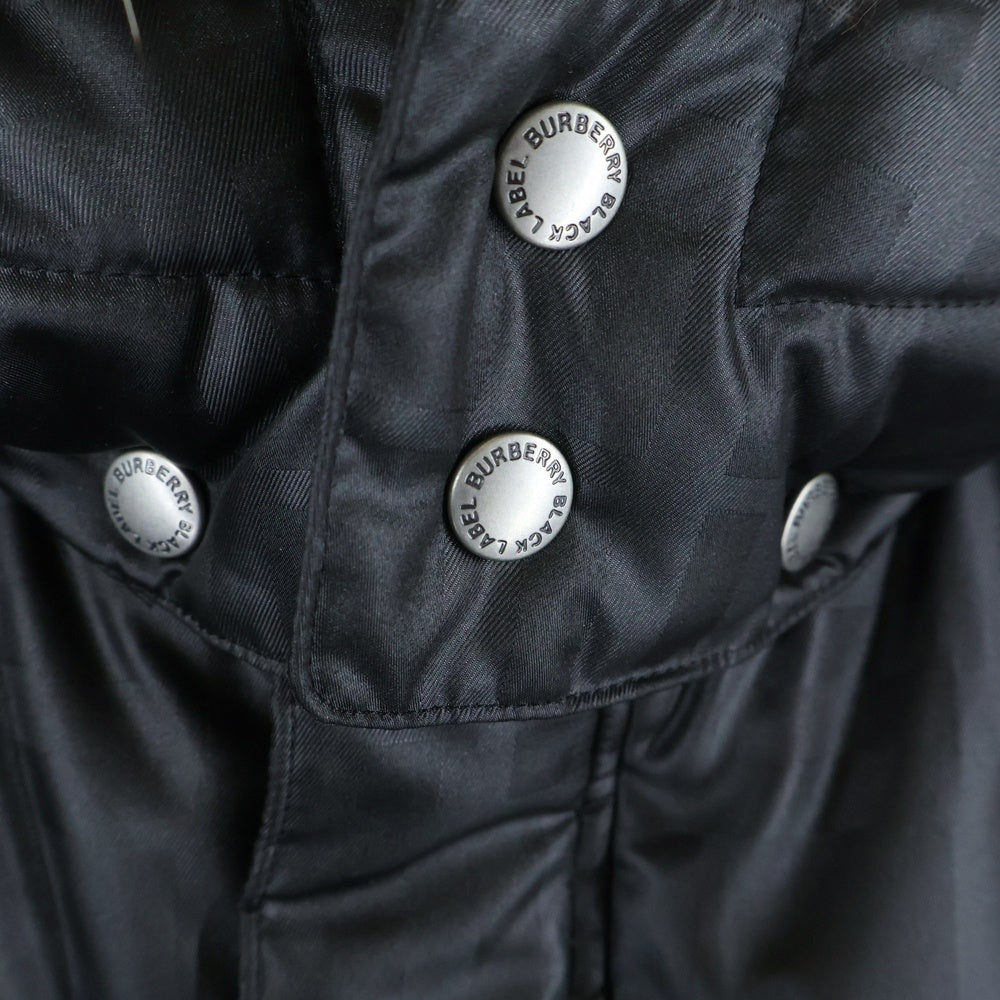 BURBERRY BLACK LABEL(バーバリー ブラックレーベル) チェック総柄 ファー フーデッド ジップアップ ダウンジャケット ブラック BMP63-733-09