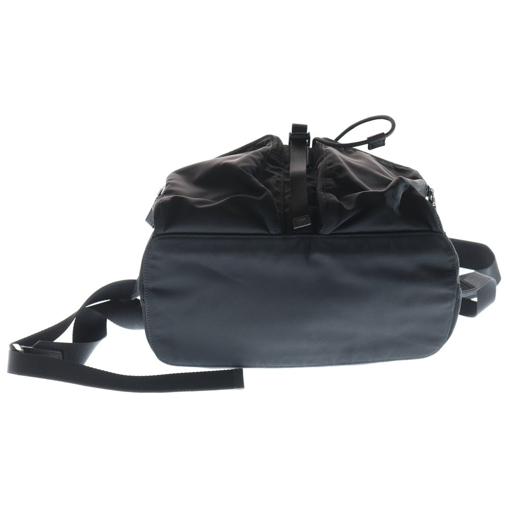 PRADA(プラダ) トライアングルロゴプレート テスートナイロン サフィアーノレザー ドローストリング バックパック リュックサック ブラック 1BZ005 レディース