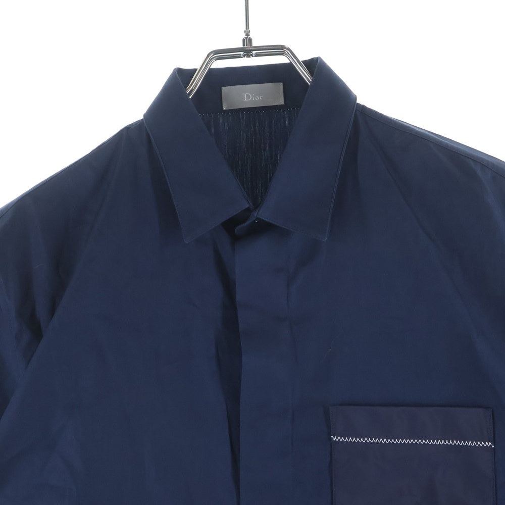 DIOR(ディオール) BEE ロゴ刺繍 ステッチポケット 比翼ボタン 半袖シャツ ネイビー 863C531K1581 レディース