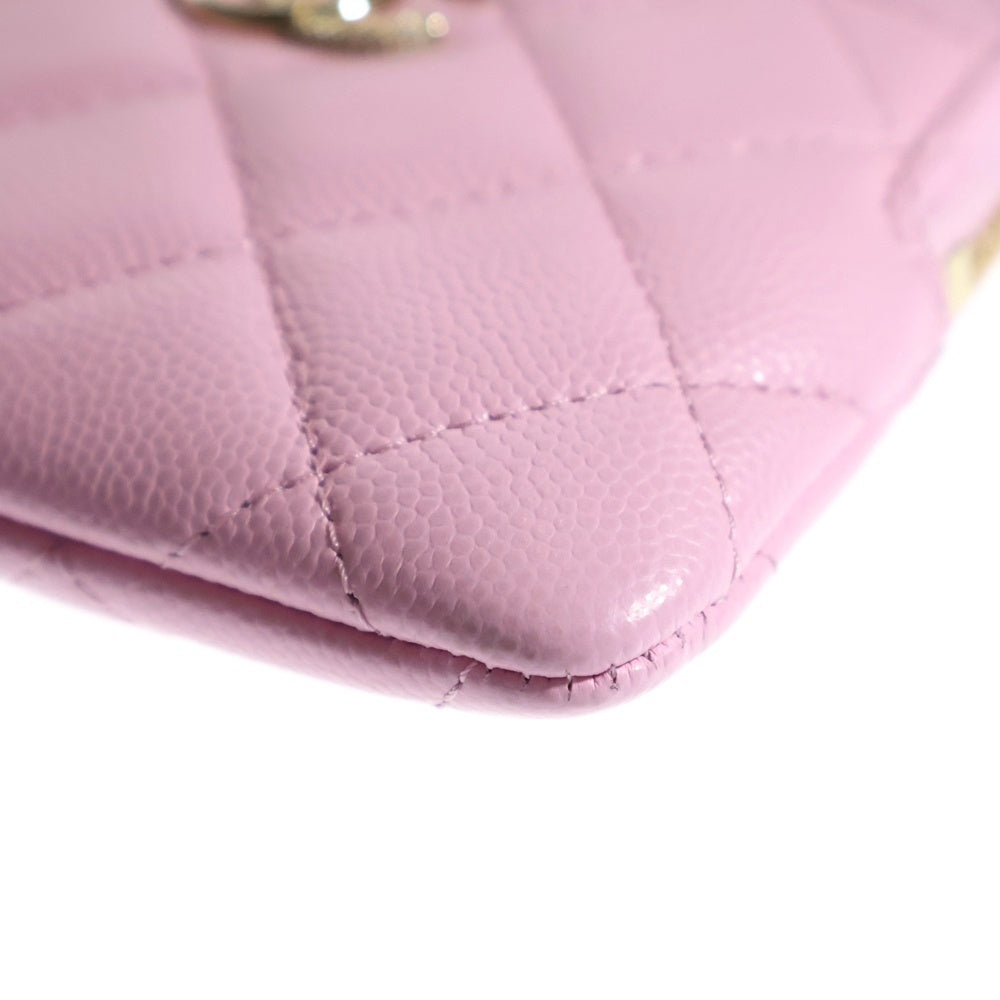 CHANEL(シャネル) マトラッセ ジップコインパース ピンク キャビアスキン ゴールド金具 レディース