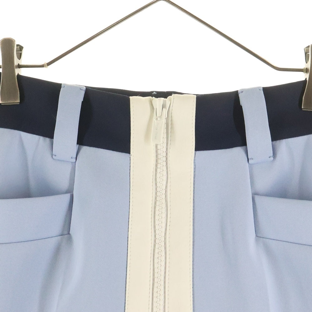 miumiu(ミュウミュウ) 18SS 裾フェザー ブーツカット フレア スラックスパンツ トラウザーズ ライトブルー レディース MP1296