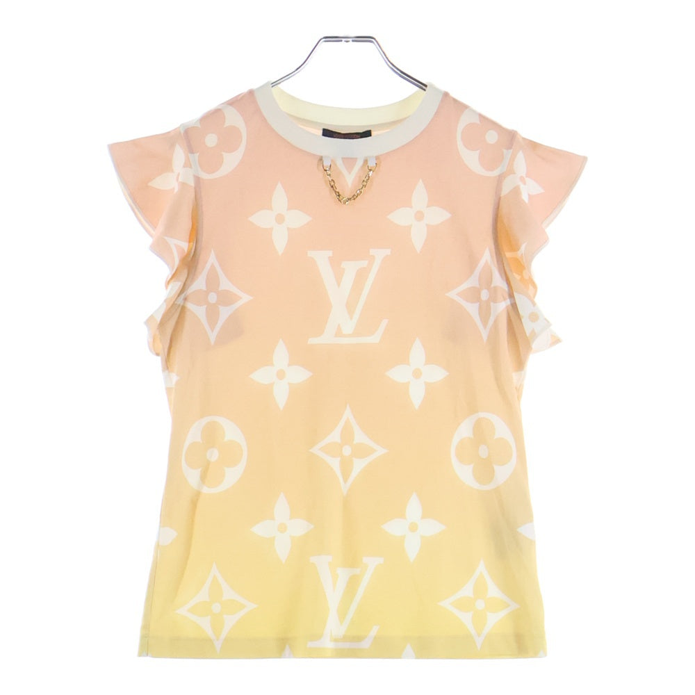 LOUIS VUITTON(ルイヴィトン) 21AW サンライズ モノグラム グラデーションプリント フリルスリーブ チェーン装飾 クルーネック 半袖Tシャツ カットソー レディース RW212J DT1 FLTS01
