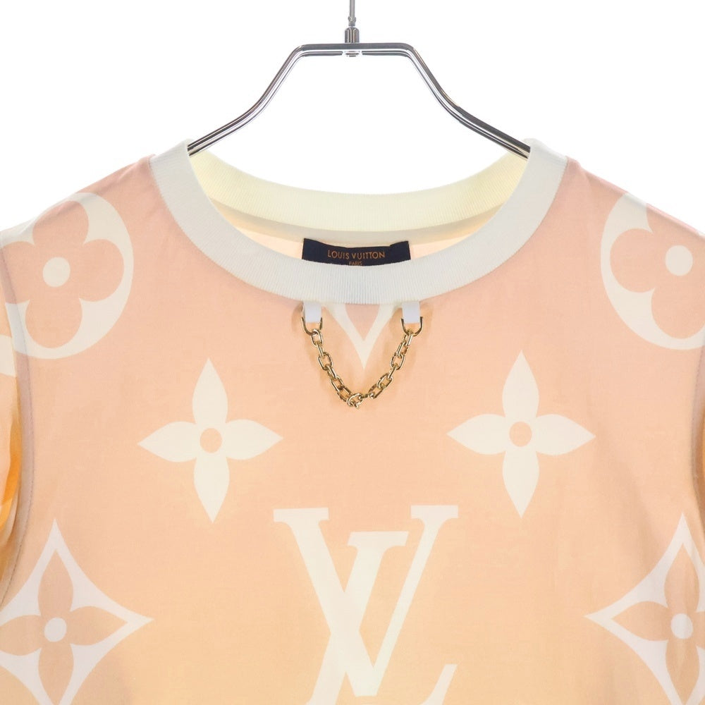 LOUIS VUITTON(ルイヴィトン) 21AW サンライズ モノグラム グラデーションプリント フリルスリーブ チェーン装飾 クルーネック 半袖Tシャツ カットソー レディース RW212J DT1 FLTS01