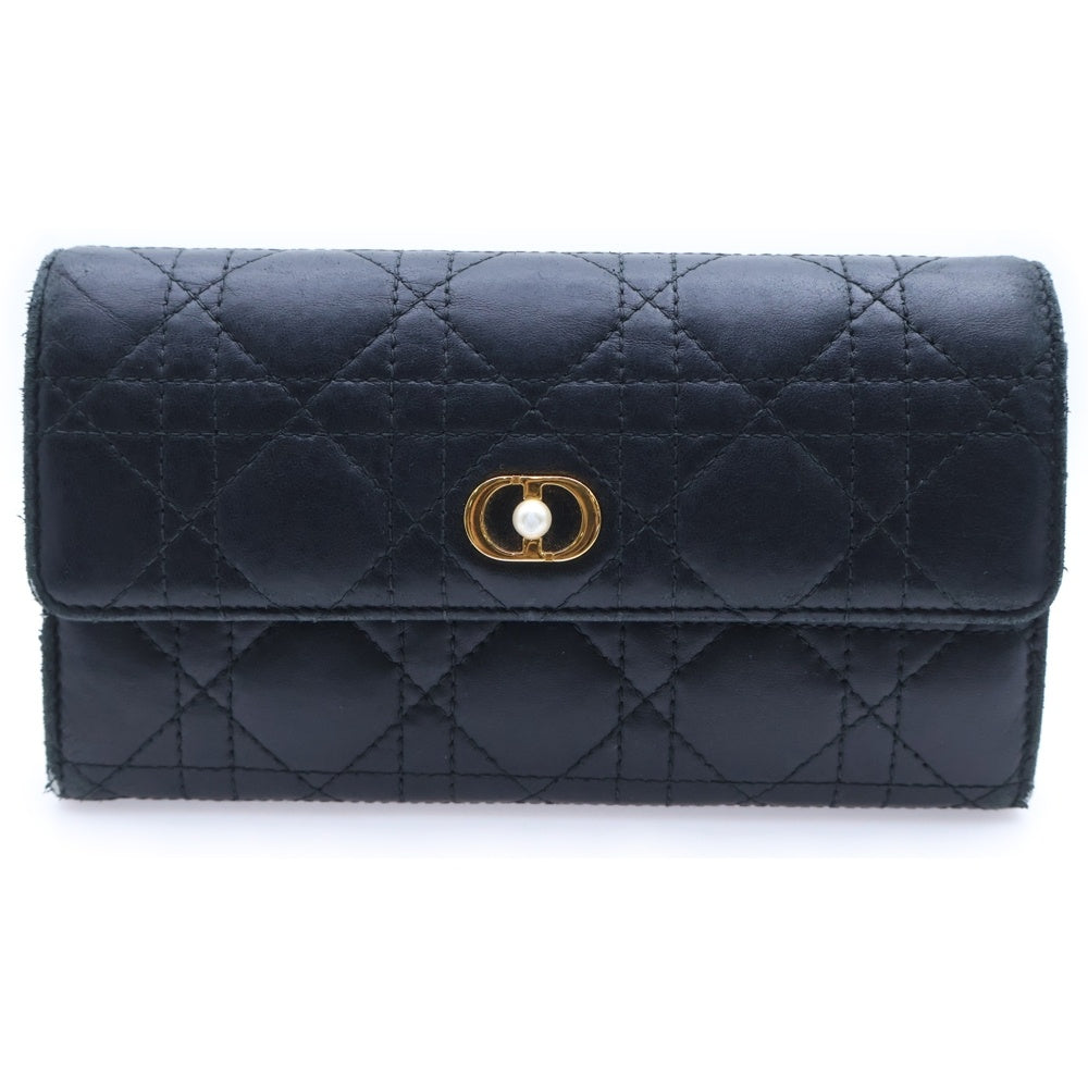 Christian Dior(クリスチャンディオール) ジョリー ロングフラップウォレット 長財布 カードケース ブラック レザー ゴールド金具 レディース