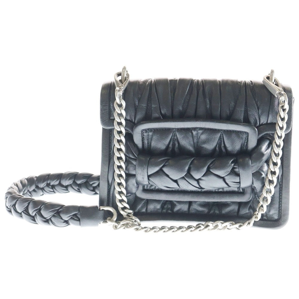 miumiu(ミュウミュウ) マテラッセ ツイスト チェーンショルダーバッグ ブラック レザー 5BD049 レディース