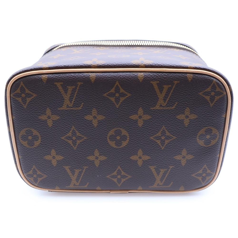 LOUIS VUITTON(ルイヴィトン) モノグラム ニースミニ バニティ メイクポーチ ケース ハンドバッグ ブラウン レザー×PVC M44495 ゴールド金具 レディース