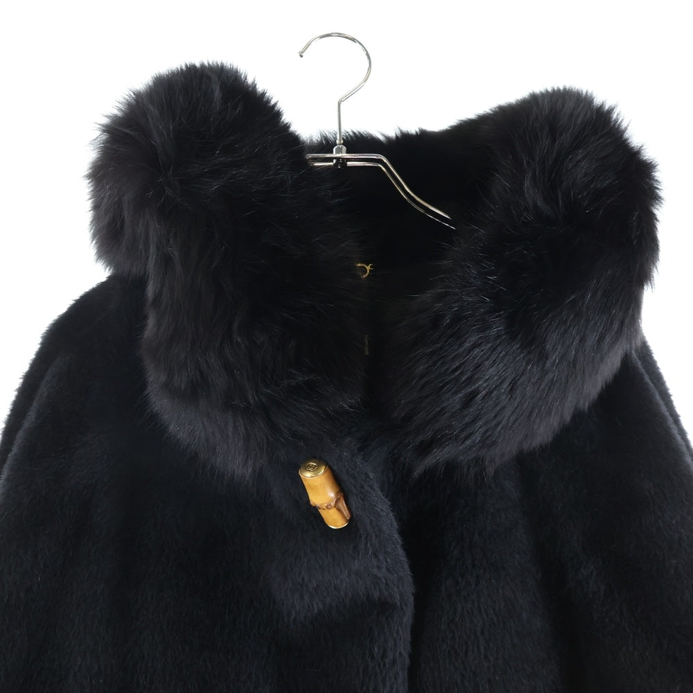 GUCCI(グッチ) トグルボタン フーデッド アルパカ ウール シャギー コート ブラック レディース