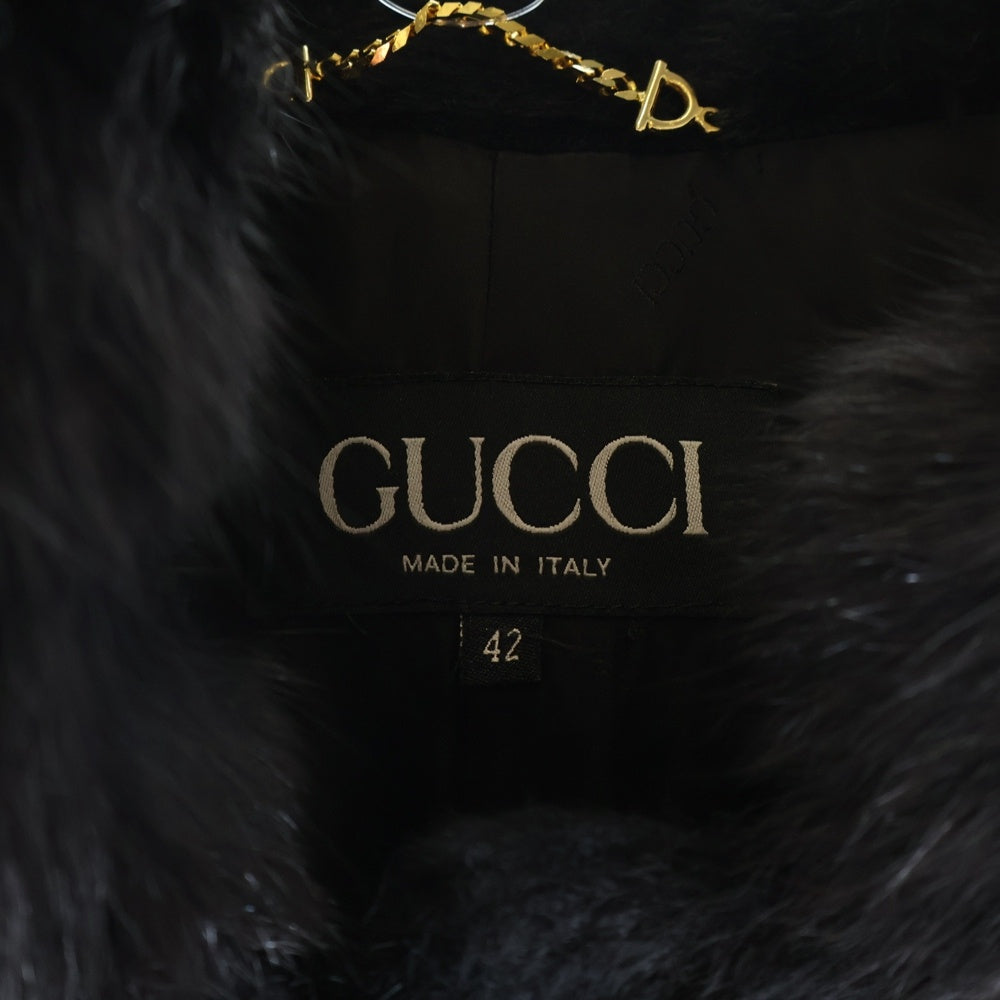 GUCCI(グッチ) トグルボタン フーデッド アルパカ ウール シャギー コート ブラック レディース