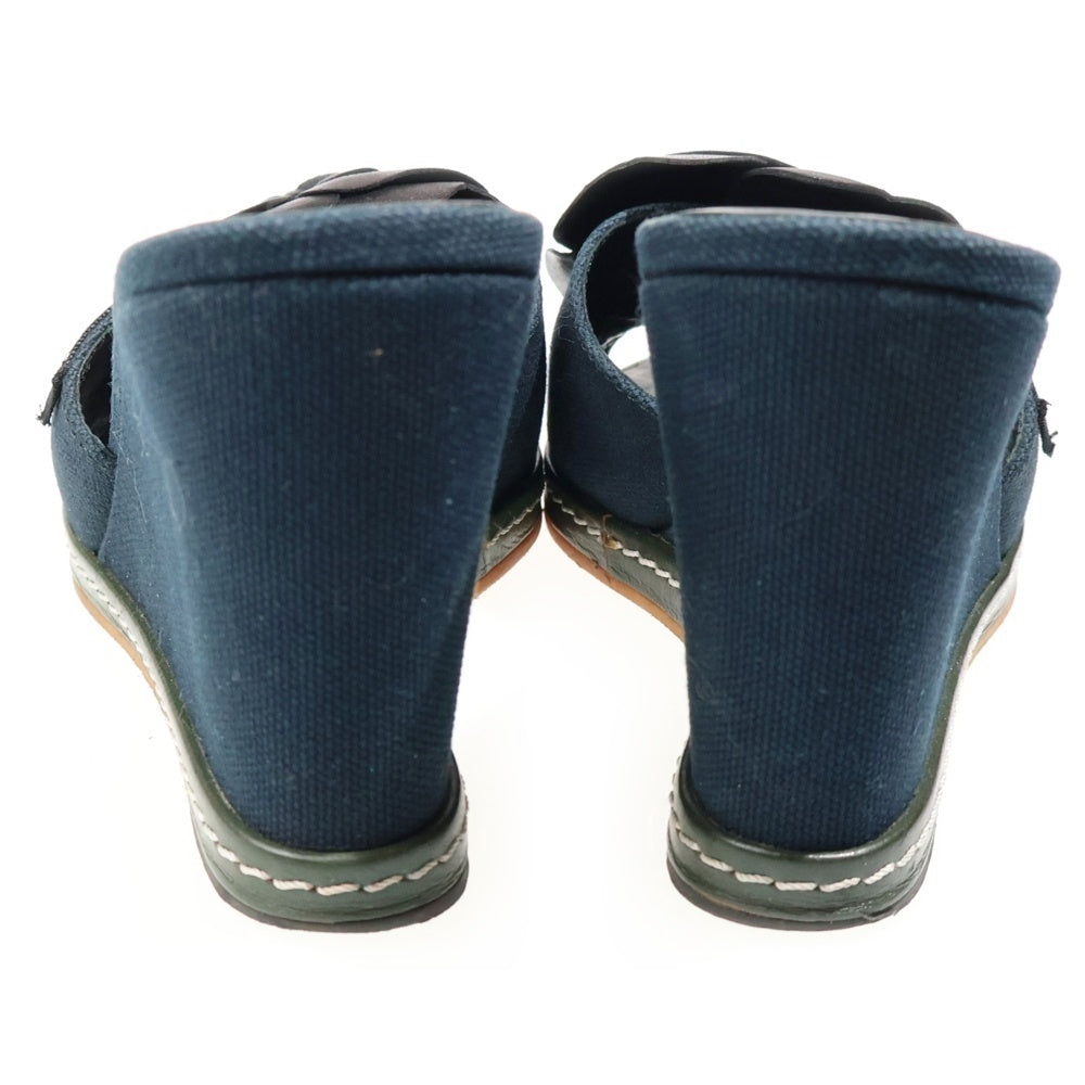 CHANEL(シャネル) カメリア ウェッジソール ヒール レザー キャンバス サンダル シューズ ブラック レディース G25948