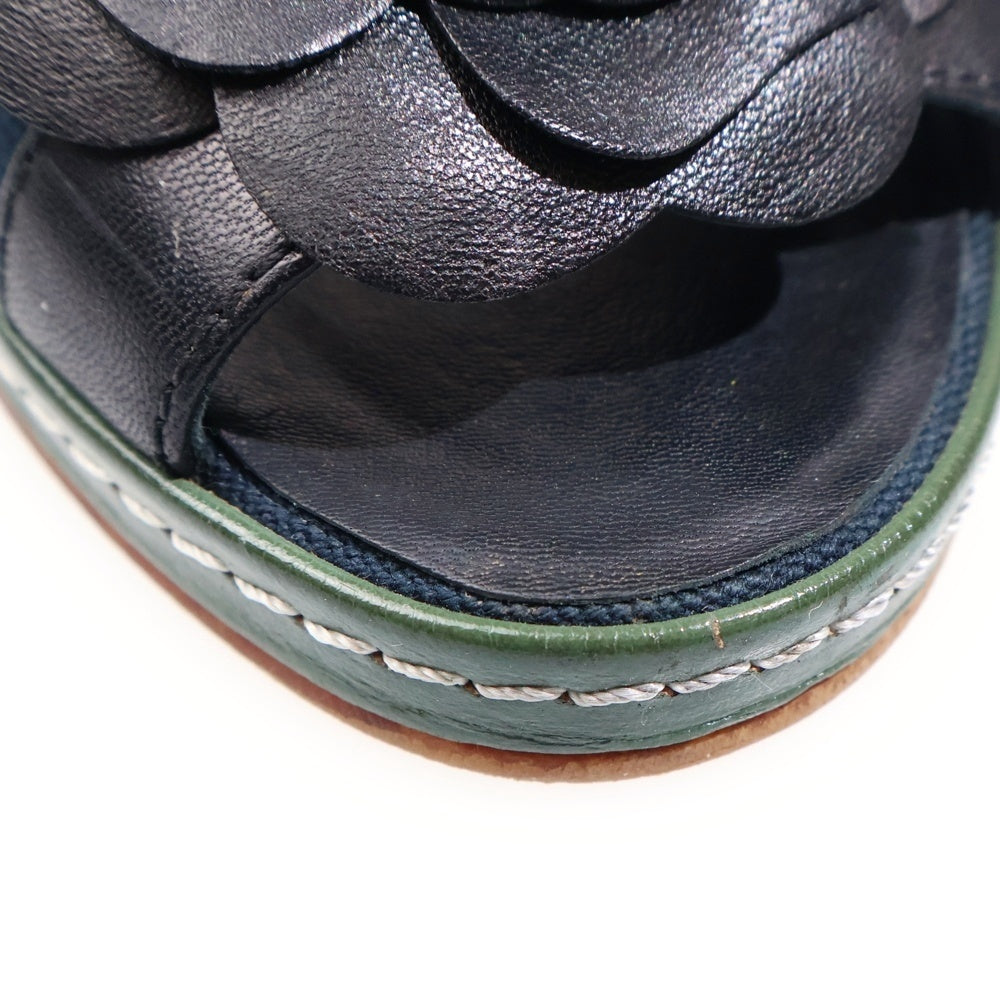 CHANEL(シャネル) カメリア ウェッジソール ヒール レザー キャンバス サンダル シューズ ブラック レディース G25948