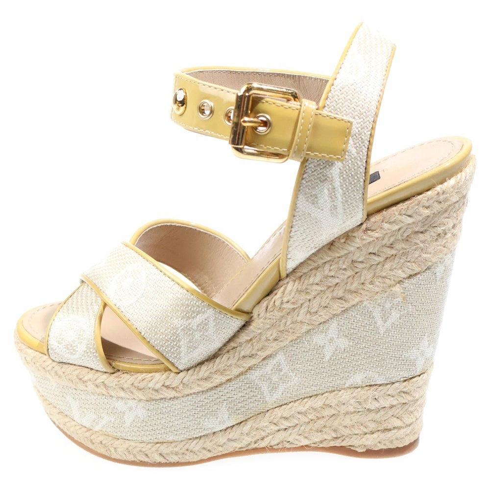 LOUIS VUITTON(ルイヴィトン) スターボードライン モノグラム キャンバス パテントレザー ウェッジソール エスパドリーユ ヒール ストラップサンダル シューズ レディース