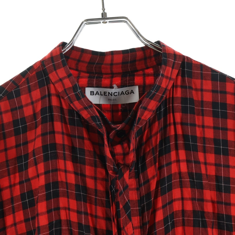 BALENCIAGA(バレンシアガ) チェック総柄 バックロゴプリント リボン 長袖シャツ レッド レディース 492513