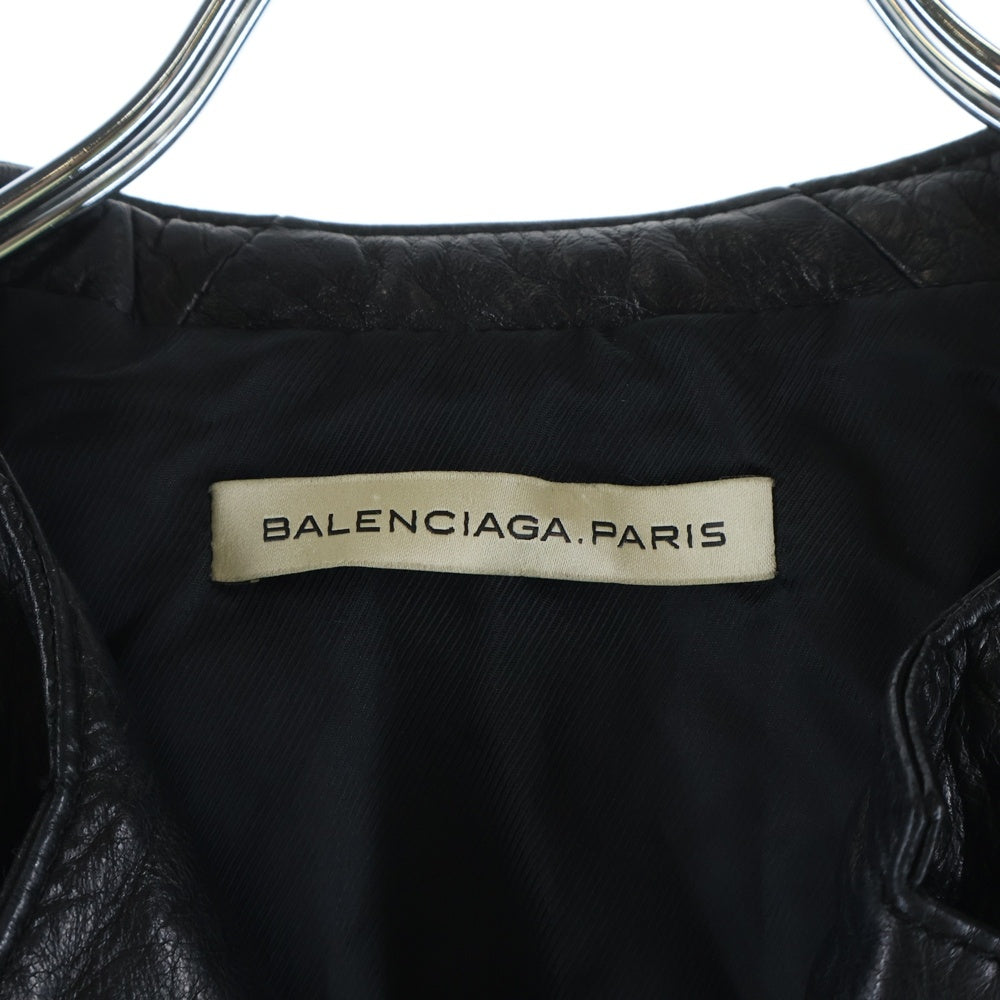 BALENCIAGA(バレンシアガ) ラムスキン レザー キルティング レースアップ ダブル ジップアップ ライダースジャケット ブラック レディース 264215