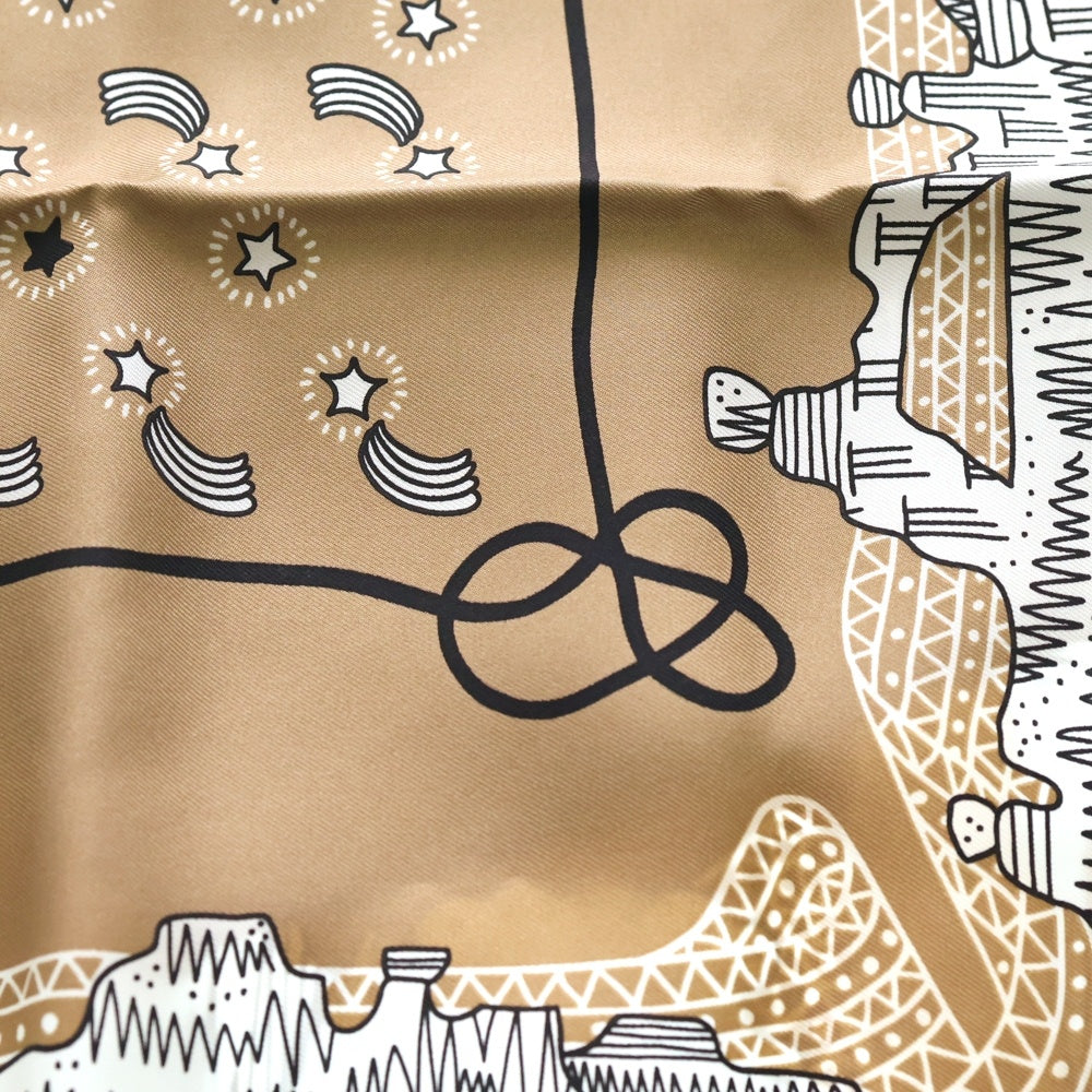 HERMES(エルメス) カレ55 星降る渓谷 ブラウン系 シルク レディース