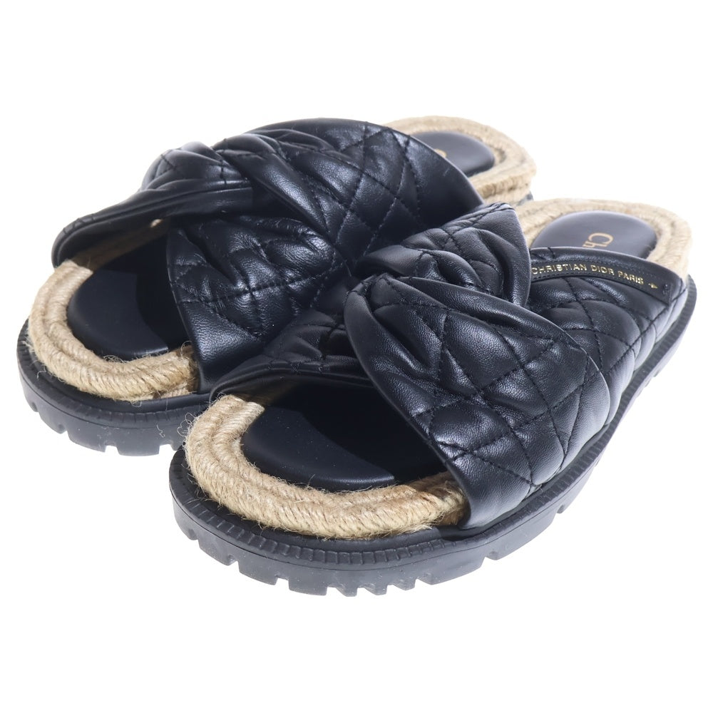 Christian Dior(クリスチャンディオール) DTWIST ディーツイスト カナージュ ラムスキンミュール ロゴレザーサンダル ブラック×ベージュ レディース