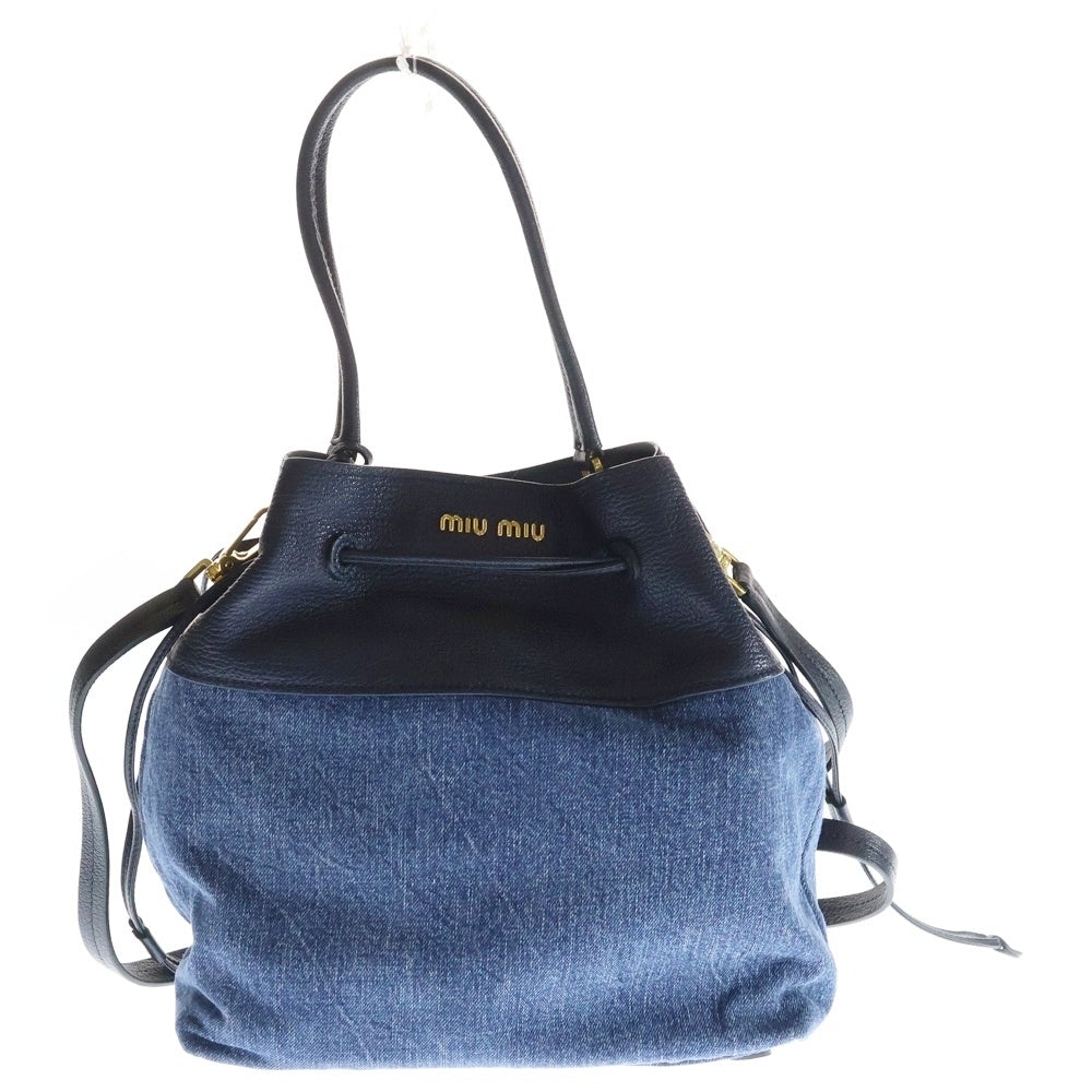 miumiu(ミュウミュウ) ショルダーホーボーバッグ 2WAYバッグ ハンドバッグ ショルダーバッグ インディゴブルー ネイビー デニム×レザー RN1129 ゴールド金具 レディース