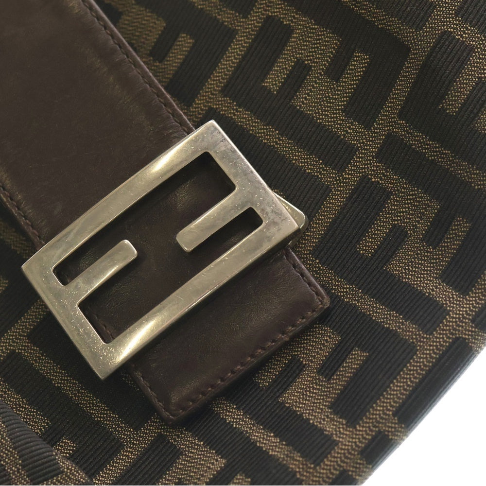 FENDI(フェンディ) ズッカ マンマ ワンショルダーバッグ ハンドバッグ ブラウン レザー×キャンバス シルバー金具 レディース