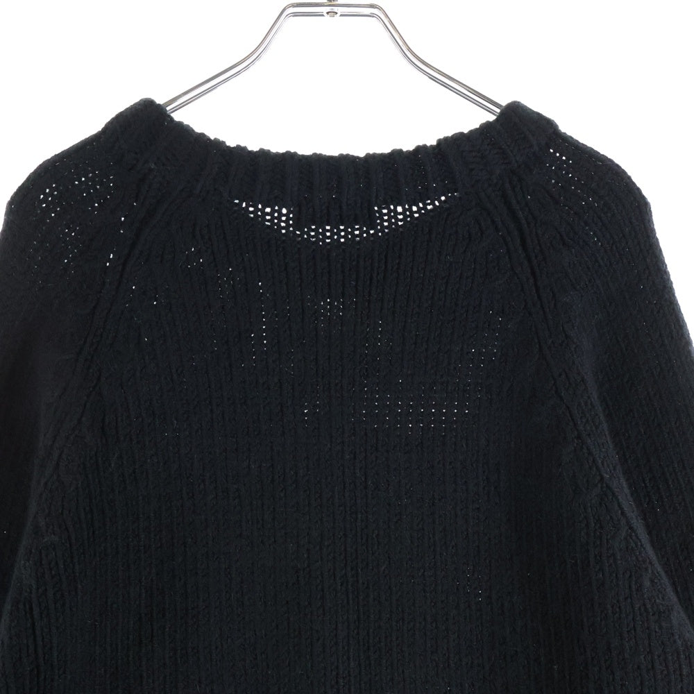 RAF SIMONS(ラフシモンズ) 21AW Rワッペンロゴ ジップデザイン クルーネック プルオーバー 長袖ニット セーター ブラック