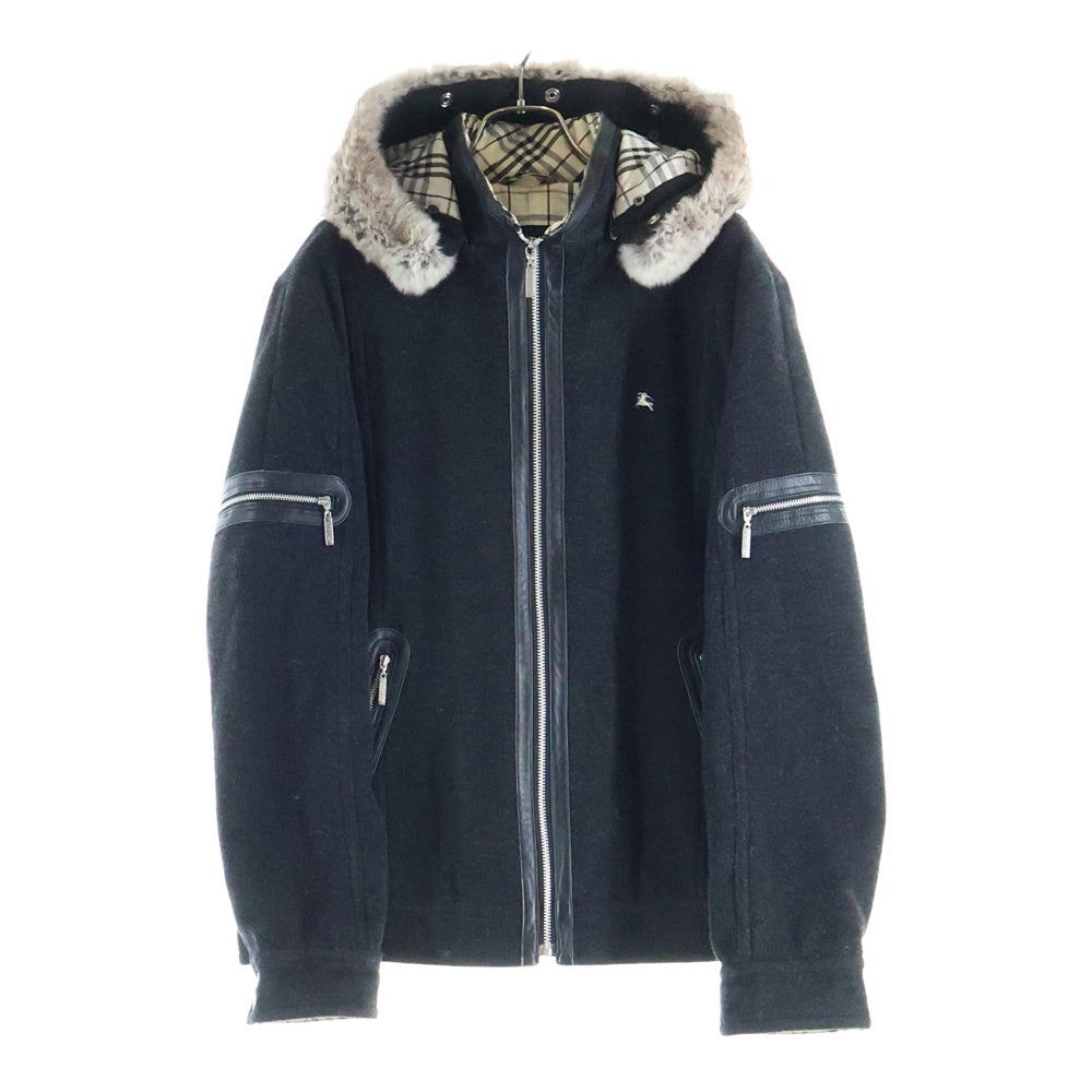 BURBERRY BLACK LABEL(バーバリー ブラックレーベル) ファー フーデッド ジップアップ ジャケット ブラック