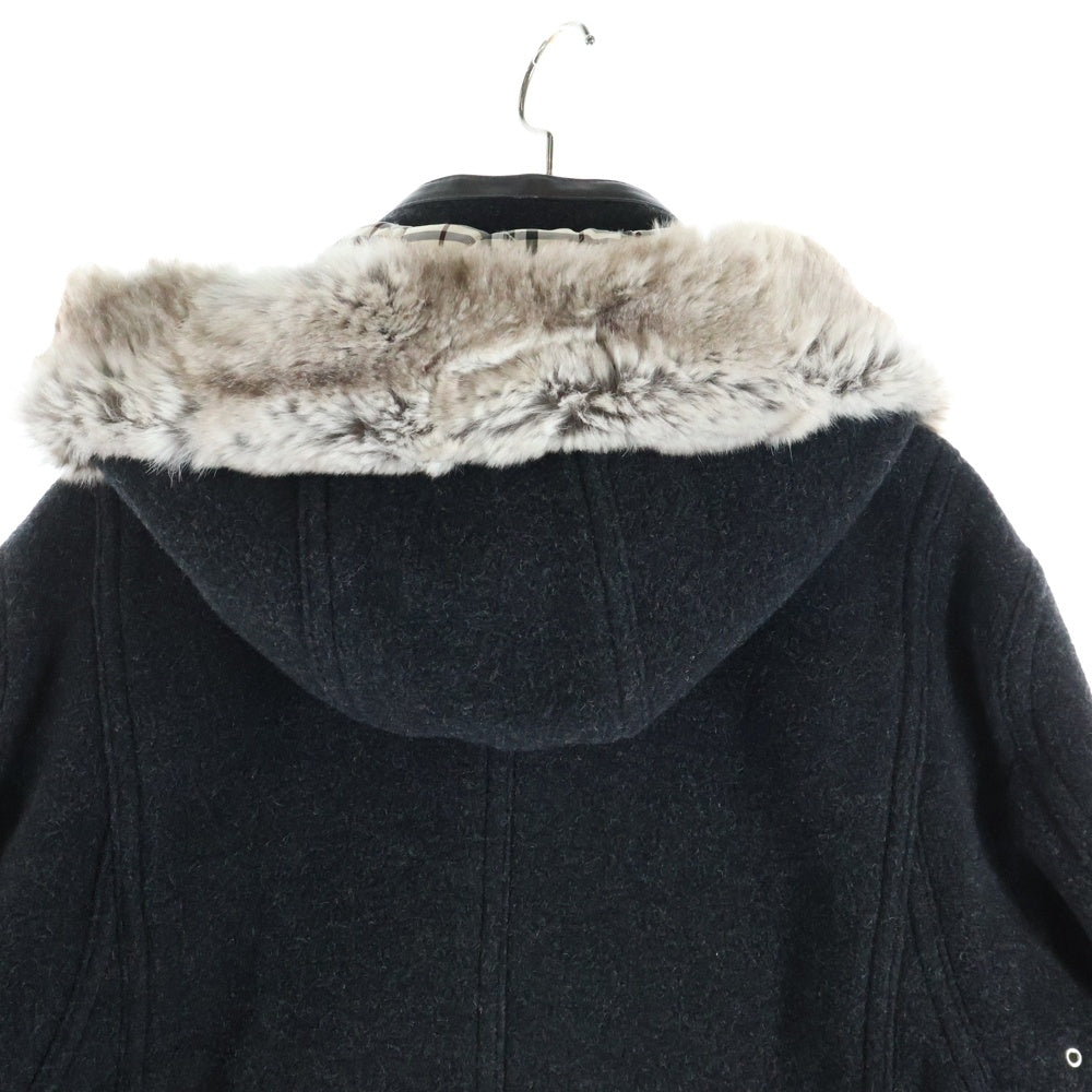 BURBERRY BLACK LABEL(バーバリー ブラックレーベル) ファー フーデッド ジップアップ ジャケット ブラック