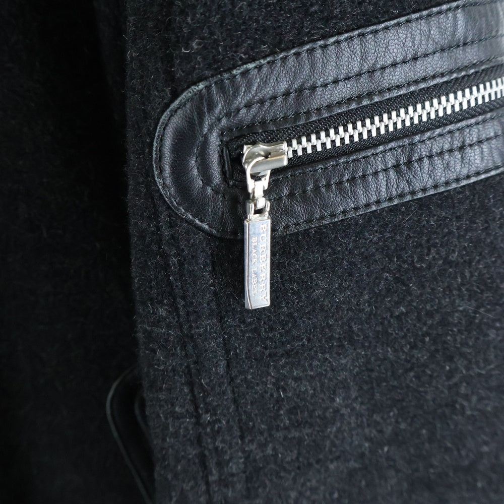 BURBERRY BLACK LABEL(バーバリー ブラックレーベル) ファー フーデッド ジップアップ ジャケット ブラック